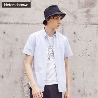 美特斯邦威短袖衬衫男夏季新款学生帅气韩版潮流小碎花衬衣男港风