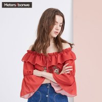 美特斯邦威长袖衬衫女时尚漏锁骨心机吊带气质衬衣夏装新款