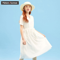 美特斯邦威连衣裙女夏装新款中长款灯笼袖梭织连衣裙商场款