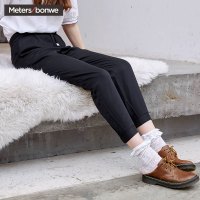 美特斯邦威休闲裤女夏装新款中腰系带梭织九分跑裤商场款