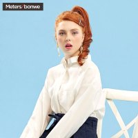 美特斯邦威白衬衫女宽松原宿风不对称衬衣cec打底衫仙2019夏新款