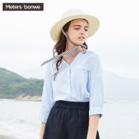 美特斯邦威2018夏新款短袖衬衫女小清新上衣韩风chic七分袖衬衫