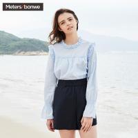 美特斯邦威长袖衬衫女夏季新款木耳边褶皱衬衫