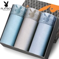 PLAYBOY花花公子男士内裤男弹力棉花纱明根青年运动平角裤5887 3条礼盒装