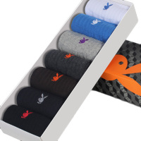 花花公子袜子男士中筒袜休闲棉袜男子弹力袜棉质商务袜混色2919-7双礼盒装