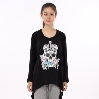 赛琪(SAIQI)运动T恤女士2018秋季圆领印花时尚百搭宽松跑步粘纤上衣打底衫长袖T恤