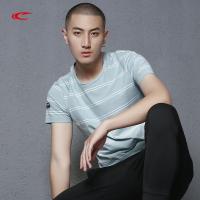 赛琪运动短袖t恤男圆领宽松跑步运动体恤吸汗透气条纹上衣男休闲119381