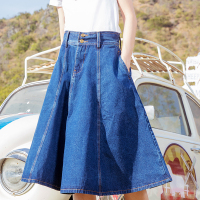 复古高腰A型牛仔裙