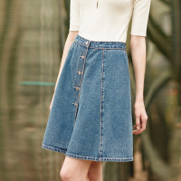 粗针压线高腰牛仔半裙