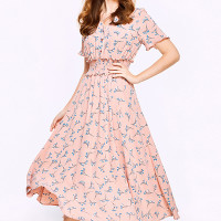 德玛纳2017新款小清新碎花连衣裙女夏收腰显瘦裙子学生雪纺长裙女