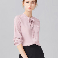 简约蝴蝶结系带小立领宽松薄款长袖女衬衫