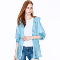 连帽轻薄透气小清新宽松防晒衣防晒外套中长外套度假外套