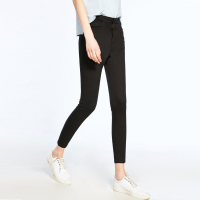百搭个性纯色弹力修身小脚中腰九分裤女