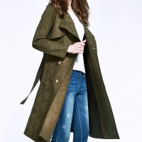 长款系带双排扣肩章风衣外套