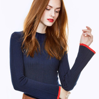 修身半高领坑条短款线衫