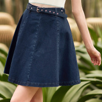 简约时尚高腰百搭A型休闲牛仔半裙女