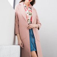 翻领系带毛边呢外套