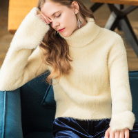 气质高领短款箱型套头衫