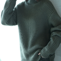 简约线衫加厚保暖针织衫宽松韩风套头衫军绿