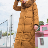 个性绗字母羽绒服百搭茧型加厚显瘦长款厚外套咖啡