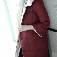 时尚拼色90白鹅绒服喇叭袖西装领修身显瘦羽绒服深红