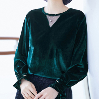 丝绒拼接随性慵懒长袖恤衫