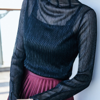 春季新款通勤风知性半高领上衣时尚休闲两件套