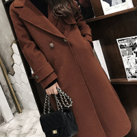韩版气质纯色夹棉呢外套咖啡