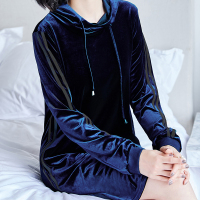 休闲运动风丝绒连衣裙连帽长款卫衣简约大气连衣裙