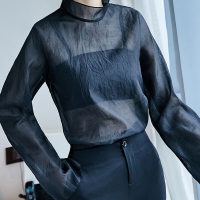 时尚透视衬衫简约轻熟风上衣纯色百搭上衣