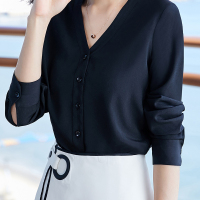 简约V领衬衫通勤开襟衬衣OL知性百搭上衣