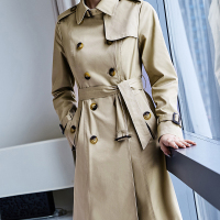 经典百搭外套OL双排扣风衣通勤修身上衣