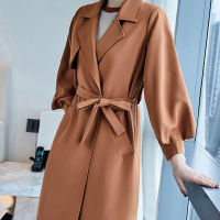 简约宽松外套通勤系腰带风衣时尚灯笼袖中长上衣