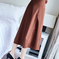 春夏纯色时尚A字裙修身显瘦系带气质半身裙砖色