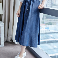 松紧腰单排扣天丝牛仔半裙