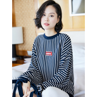 时尚条纹卫衣蝴蝶结宽松上衣潮流个性甜美恤衫