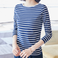 圆领春季套头百搭内搭条纹舒适基本款合体针织恤衫