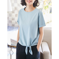 宽松舒适简约大气实穿绑带时尚舒适基础款显瘦恤衫