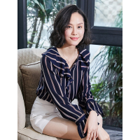 时尚宽松衬衫知性彩条上衣不对称风上衣