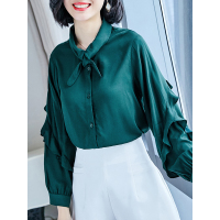 时尚打结领衬衫浪漫木耳边上衣通勤百搭上衣