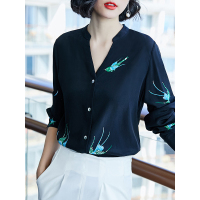 基础款立领通勤时尚印花长袖百搭女款衬衫