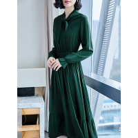 夏季文艺连衣裙荷叶边系带裙显瘦素雅中长裙