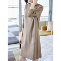 简约通勤线衫纯色连帽宽松韩风针织衫优雅气质连衣裙