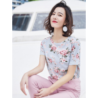 清新甜美满身印T恤甜美淑女上衣百搭休闲恤衫