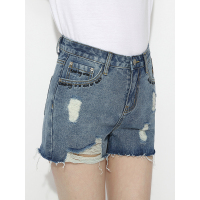 牛仔短裤女绣花破洞毛边牛仔热裤复古水洗直筒牛仔短裤百搭显瘦毛边a字宽松阔腿裤
