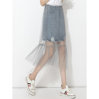 韩版两件套百搭宽松网纱牛仔半裙