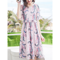 新款减龄碎花连衣裙时尚荷叶边拼接裙百搭度假风中长裙