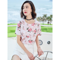 清新甜美满身印T恤甜美淑女上衣百搭休闲恤衫