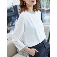 简约通勤衬衫精致褶饰衬衣OL净色百搭上衣