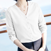 简约V领衬衫通勤开襟衬衣OL知性百搭上衣